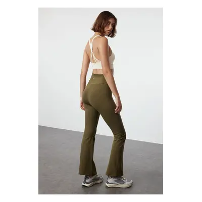 Trendyol Dark Khaki Brushed Soft Waist Extra Recovery Spanish Leg Yoga Knitted Sports Leggings