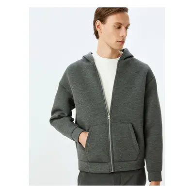 Koton Kangaroo Pocket Viscose Blend Basic Zippered Hooded Sweatshirt