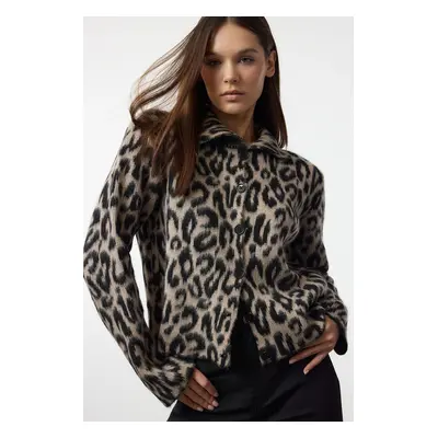 Trendyol Brown Leopard Patterned Knitted Cardigan