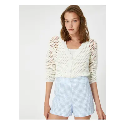 Koton Openwork Crochet V-Neck Cardigan