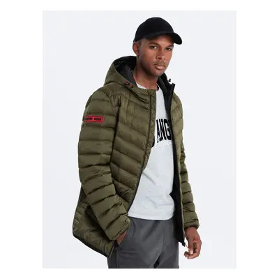 Ombre Men's quilted jacket with satin finish - dark olive green