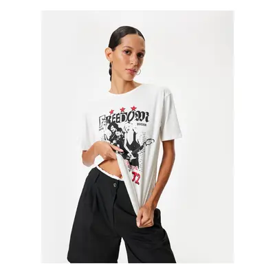 Koton Oversize T-Shirt Printed Crew Neck Short Sleeve Cotton