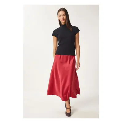 Happiness İstanbul Women's Red Satin Surface Woven Skirt