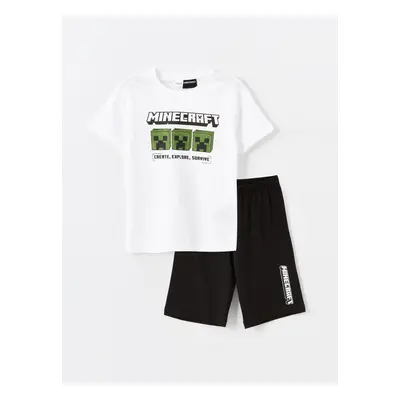 LC Waikiki Crew Neck Minecraft Printed Boy Shorts Pajama Set