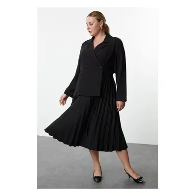 Trendyol Curve Black Pleated Skirt Woven Plus Size Jacket Dress