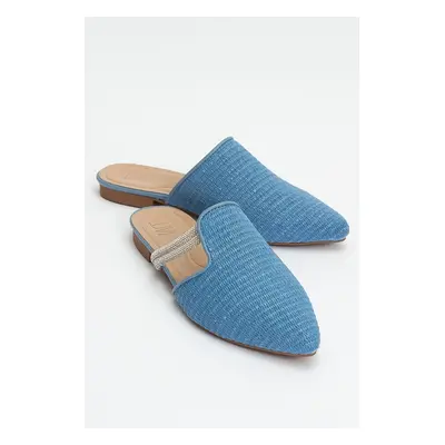 LuviShoes PESA Blue Women's Slippers with Straw Stones