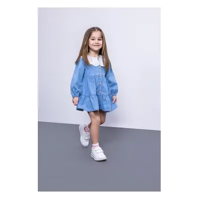 DEFACTO Baby Girl Wide Lace Collar Long Sleeve Jean Dress