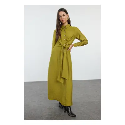 Trendyol Khaki Waist Tie Buttoned Aerobin Shirt Dress