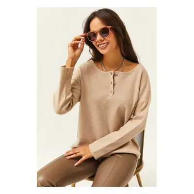 Olalook Women's Stone Button Raised Loose Sweater