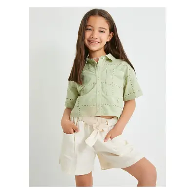 Koton Crop Shirt Short Sleeve Scalloped Detailed Cotton