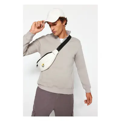 Trendyol Grey Regular/Normal Cut Stand Collar Zippered Cotton Basic Inside Polar Fleece Sweatshi