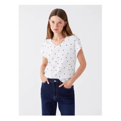 LC Waikiki Polka Dot V-Neck Short Sleeve Women's T-Shirt