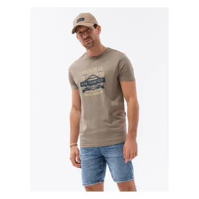 Ombre Men's printed cotton t-shirt - light brown