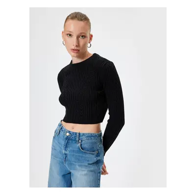 Koton Long Sleeve Hair Knit Textured Knitwear Crop Sweater