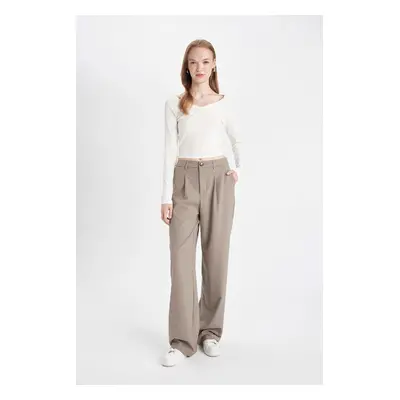 DEFACTO Classic Pants Wide Leg Wide Leg Basic Straight Double Pocket High Waist Standard Length