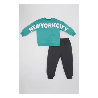 DEFACTO Baby Boy Printed Sweatshirt Tracksuit Bottoms 2-Piece Set