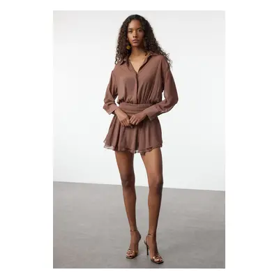 Trendyol Brown Shirt Collar Detailed Chiffon Dress