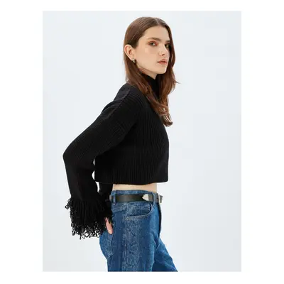 Koton X Zeynep Bastık - Turtleneck Long Sleeve Tassel Crop Knit Sweater