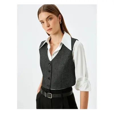 Koton Buttoned V Neck Crop Vest