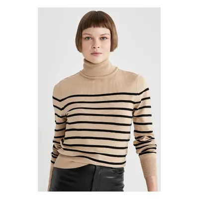 DEFACTO Regular Fit Striped Turtleneck Knitwear Sweater