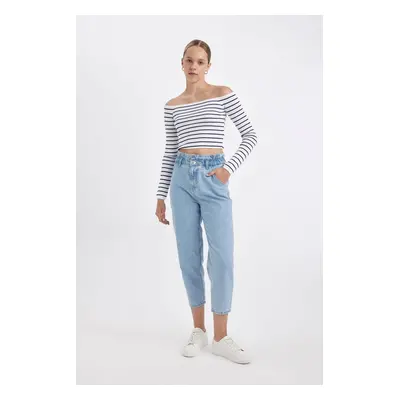 DEFACTO Paperbag High Waist Short Leg Jean Washed Trousers