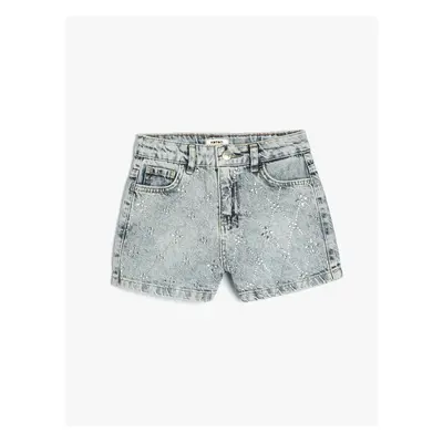 Koton Mini Denim Shorts Stone Printed Pocket Cotton