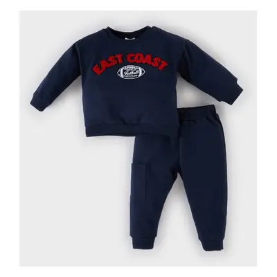 DEFACTO Baby Boy 2-Piece Set Crew Neck Printed Sweatshirt Elastic Waist Tracksuit Bottoms