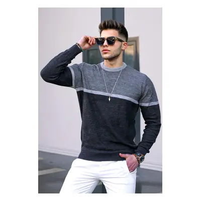 Madmext Men's Anthracite Color Block Sweater