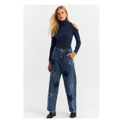 Cool & Sexy Women's Blue Patched Jeans AUR1