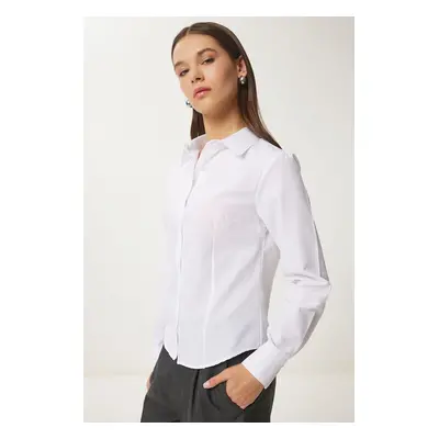 Happiness İstanbul Women's White Button Basic Shirt