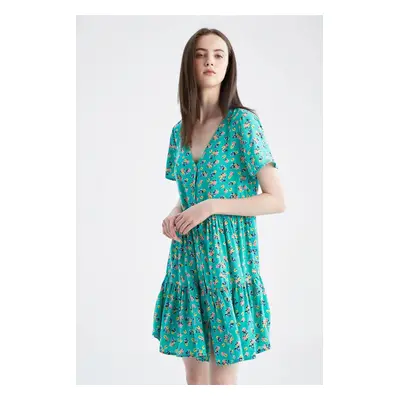 DEFACTO V-Neck Floral Short Sleeve Midi Dress