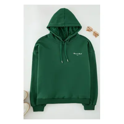 Trendyol Curve Green Hooded Basic Sweatshirt