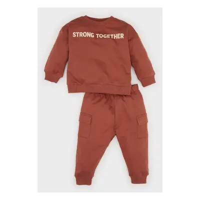 DEFACTO Baby Boy 2-Piece Set Printed Crew Neck Sweatshirt Elastic Waist Pocket Tracksuit Bottoms