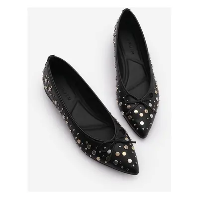 Marjin Women's Pointed Toe Studded Bow Casual Flats Mavinza Black