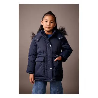 DEFACTO Girl's Water Repellent Hooded Removable Faux Für Lined Jacket Coat