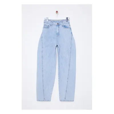 Trendyol Light Blue Stitch Detailed High Waist Barrel Baggy Jeans