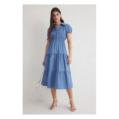 Trendyol Indigo Straight A-Line Midi Woven Dress