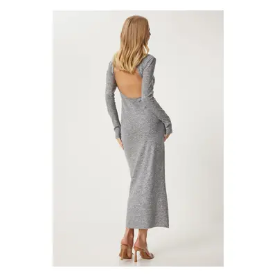 Happiness İstanbul Women's Gray Backless Turtleneck Knitted Dress