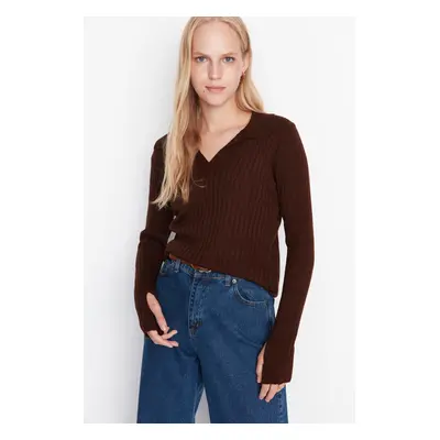 Trendyol Brown Sleeve Detailed Polo Neck Knitwear Sweater