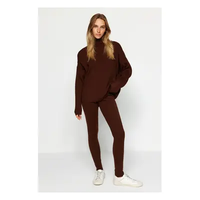 Trendyol Brown Wide Fit Turtleneck Knitwear Bottom-Top Set