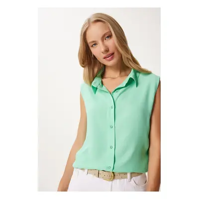 Happiness İstanbul Women's Aqua Green Sleeveless Viscose Shirt