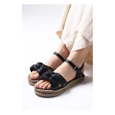 Mio Gusto Marcia Black Color Rope Sole Women's Sandal Shoes