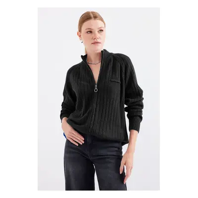 Bigdart Zippered Knitted Cardigan - Black