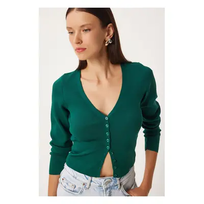 Happiness İstanbul Women's Green V Neck Knitted Cardigan