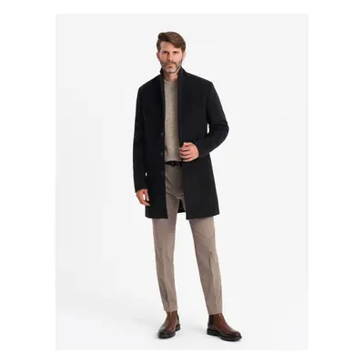 Ombre Single-breasted long men's suit style coat - black