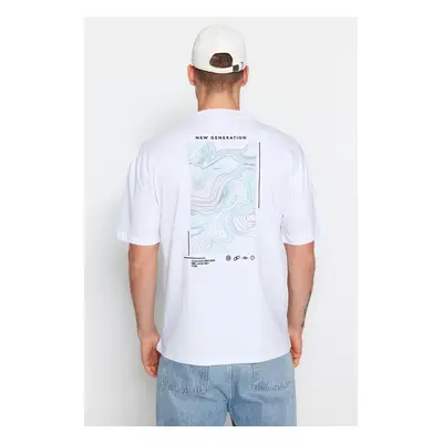 Trendyol White Oversize/Wide Cut Printed 100% Cotton T-Shirt