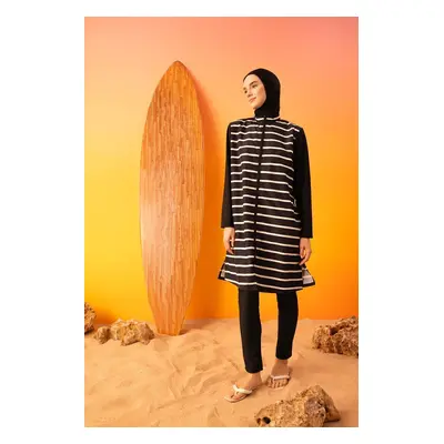 DEFACTO Regular Fit Striped 3-Piece Burkini Hijab Swimsuit Set