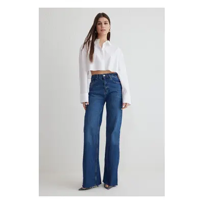 Trendyol Dark Blue High Waist Wide Leg Jeans