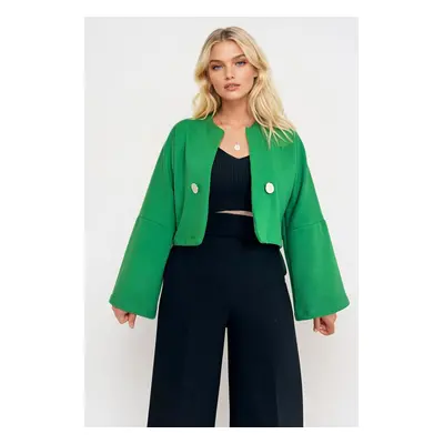 Trend Alaçatı Stili Women's Green Button Detail Open Front Short Jacket