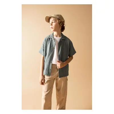 DEFACTO Boy Oversize Fit Polo Neck Waffle Short Sleeve Shirt